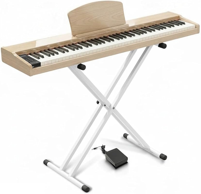 Longeye 88-Key Wooden Electric Piano with Stand, Semi-Weighted Keys, a
