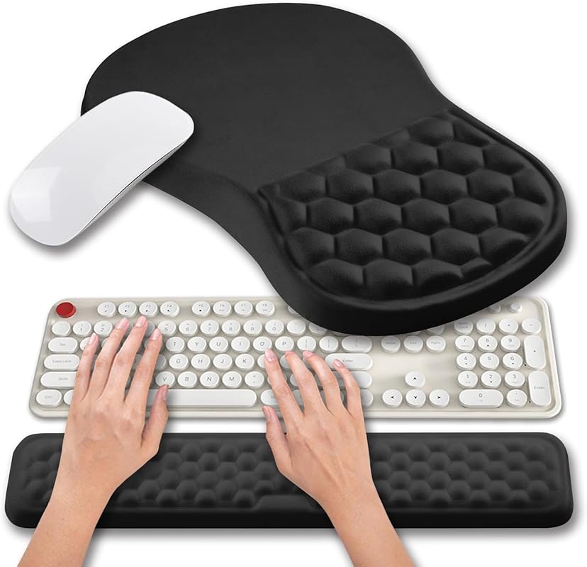 Hokafenle 2-in-1 Ergonomic Keyboard and Mouse Pad Set with Wrist Suppo
