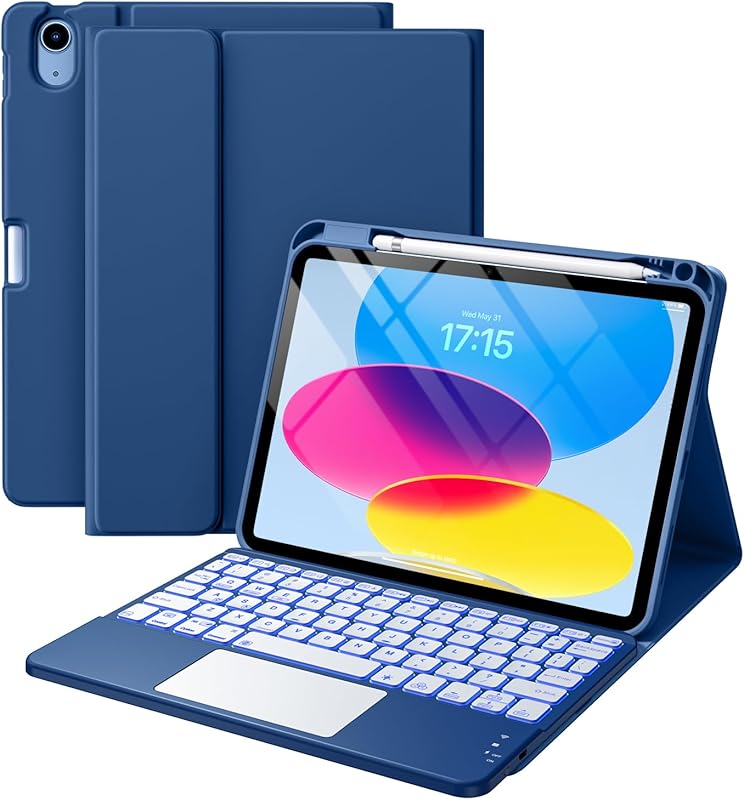 Harvopu iPad 11th/10th Gen Case with Backlit Keyboard, Trackpad, and P