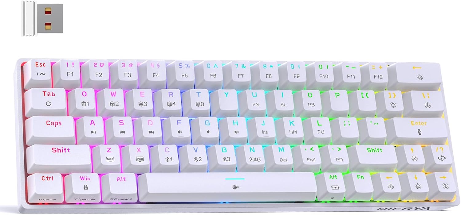 DIERYA DK63 60% wireless mechanical gaming keyboard with Bluetooth, 2.