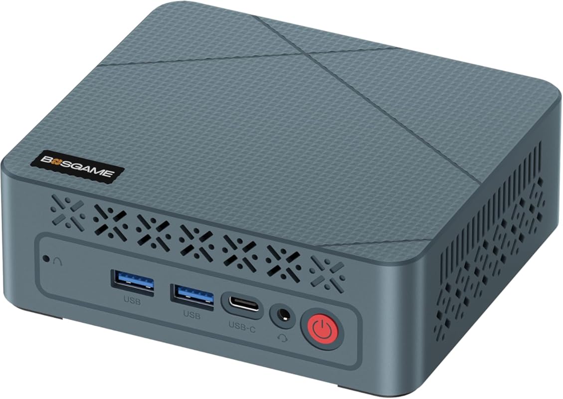 BOSGAME mini PC Ryzen 5 with 16GB RAM, 512GB SSD, and triple 4K output