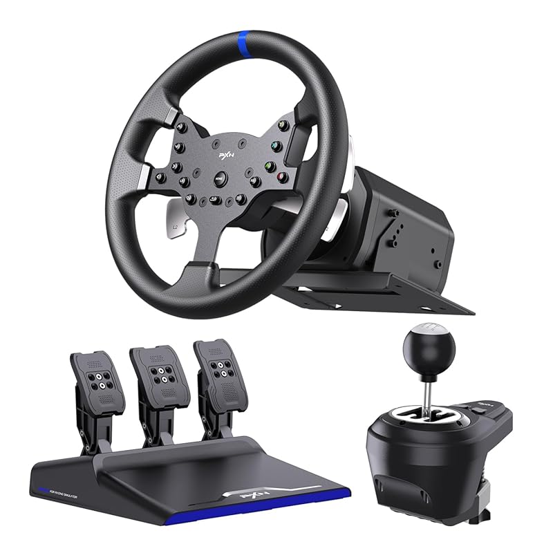 PXN V99 Racing Wheel with Force Feedback, Pedals, and Shifter for PC a