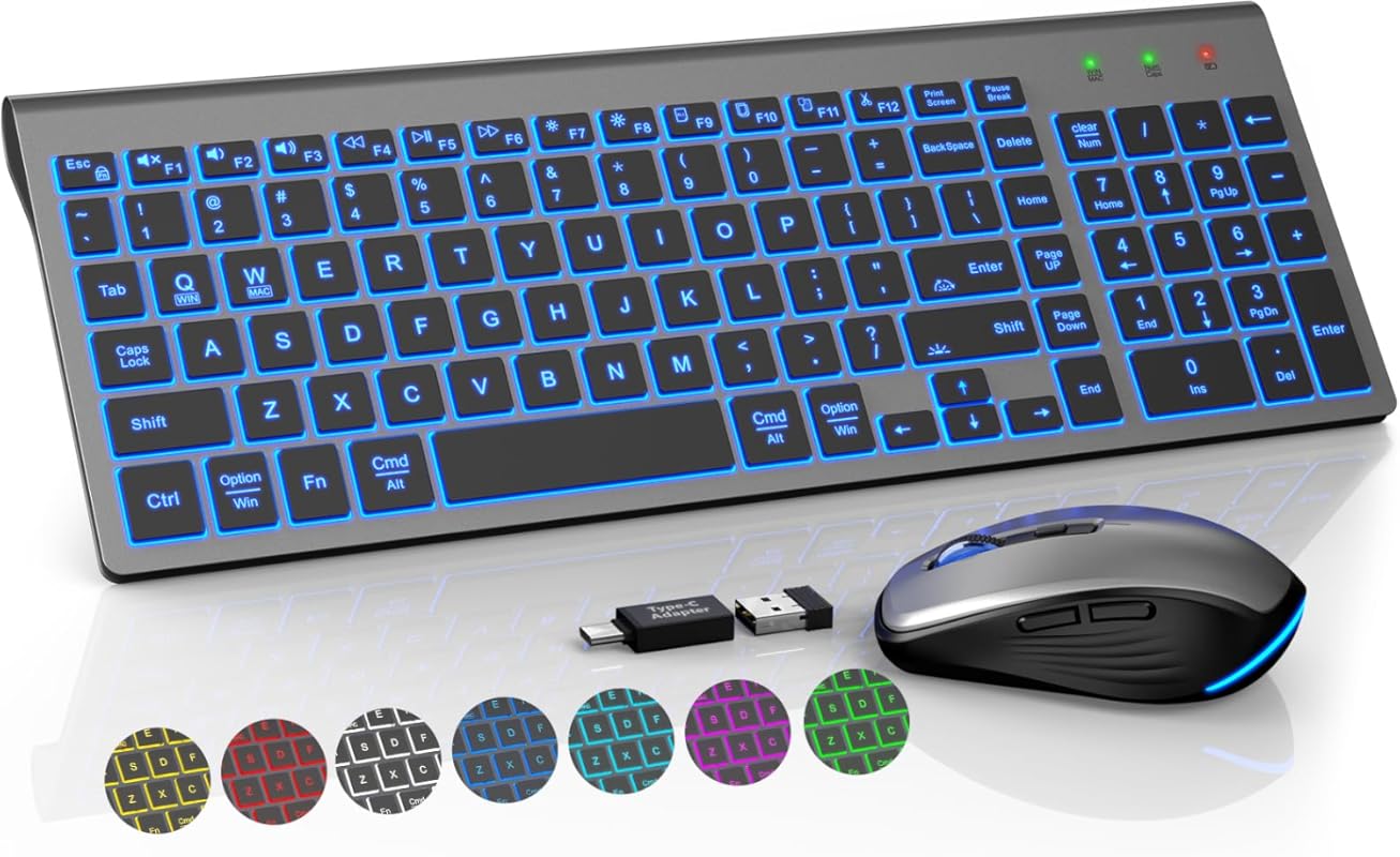 Sablute Wireless Keyboard and Mouse Combo with RGB Backlighting and Sl