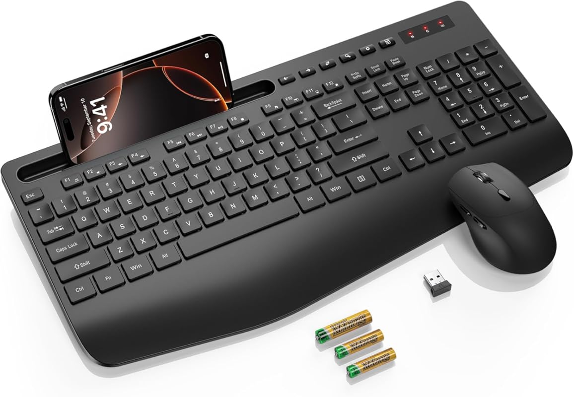 SABLUTE wireless keyboard and mouse combo with ergonomic wrist rest, s