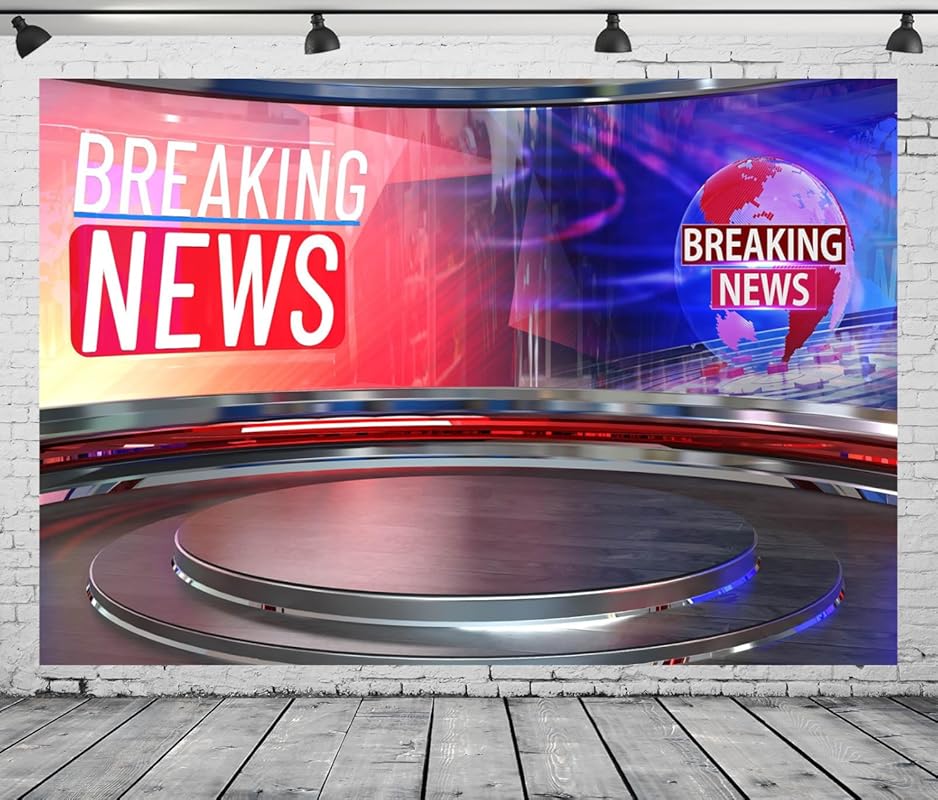 CORFOTO 8x6ft Breaking News Backdrop Broadcast Hall Background Newscas
