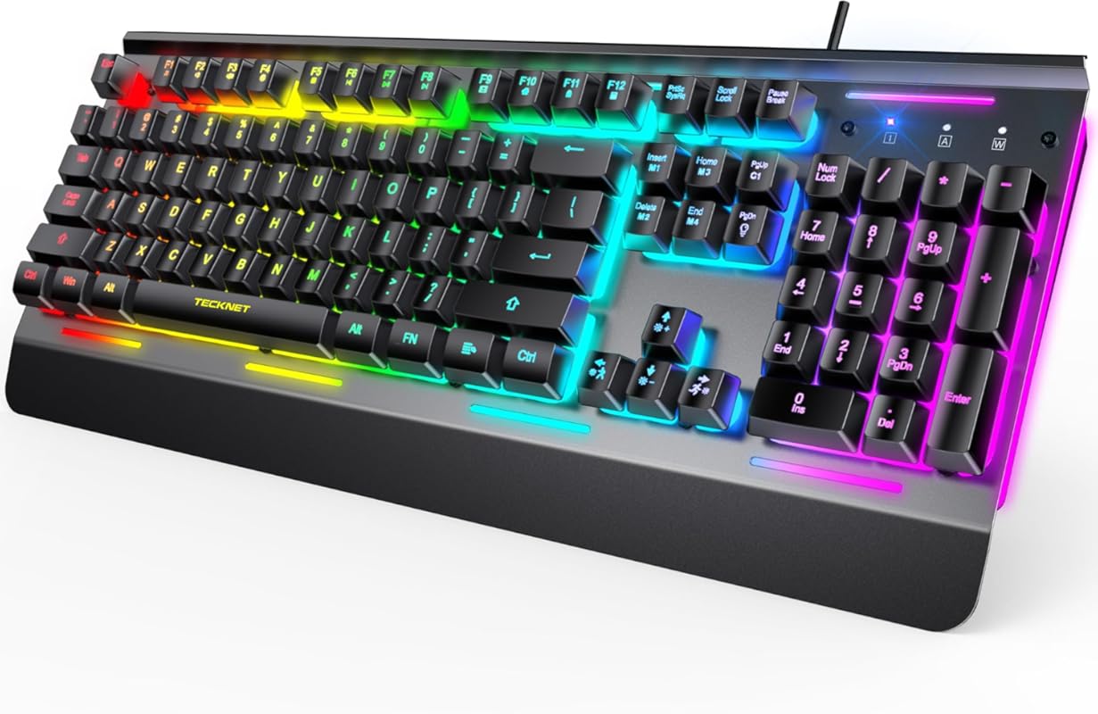 TECKNET Gaming Keyboard with RGB Backlighting and Water Resistance for