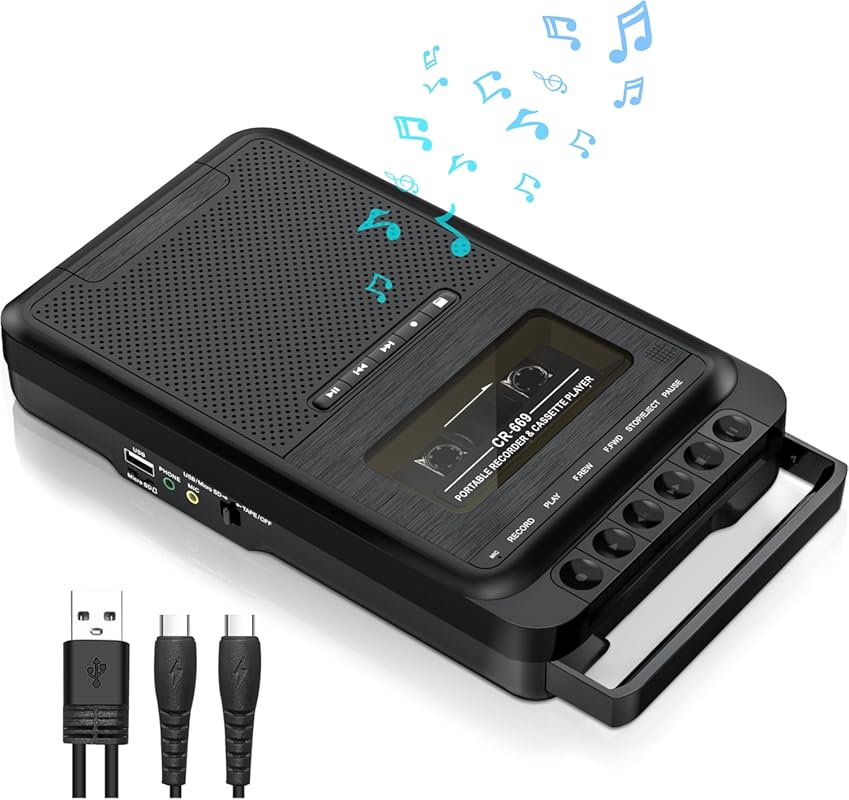 Gracioso cassette player and MP3 converter with retractable handle and