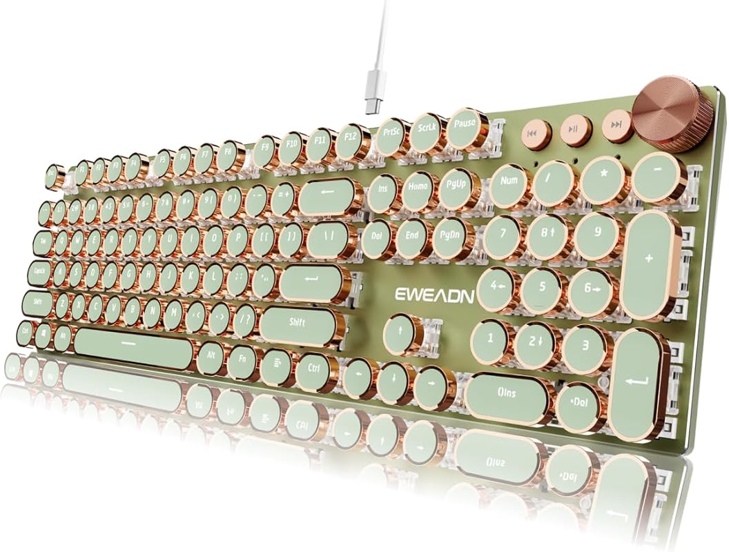 EWEADN Typewriter Style Mechanical Keyboard with Backlit LEDs, Metal B