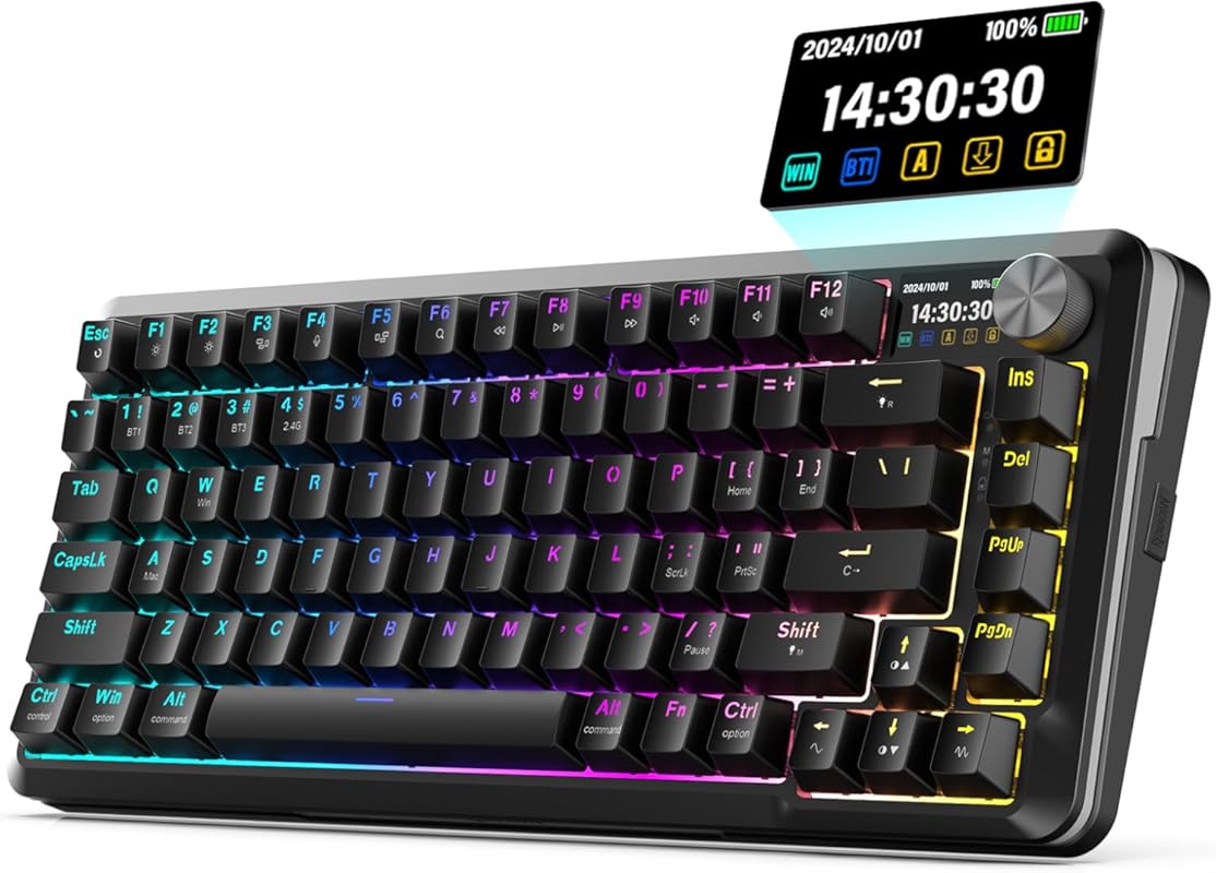 Redragon K708 Wireless Mechanical Keyboard with Screen and Volume Knob