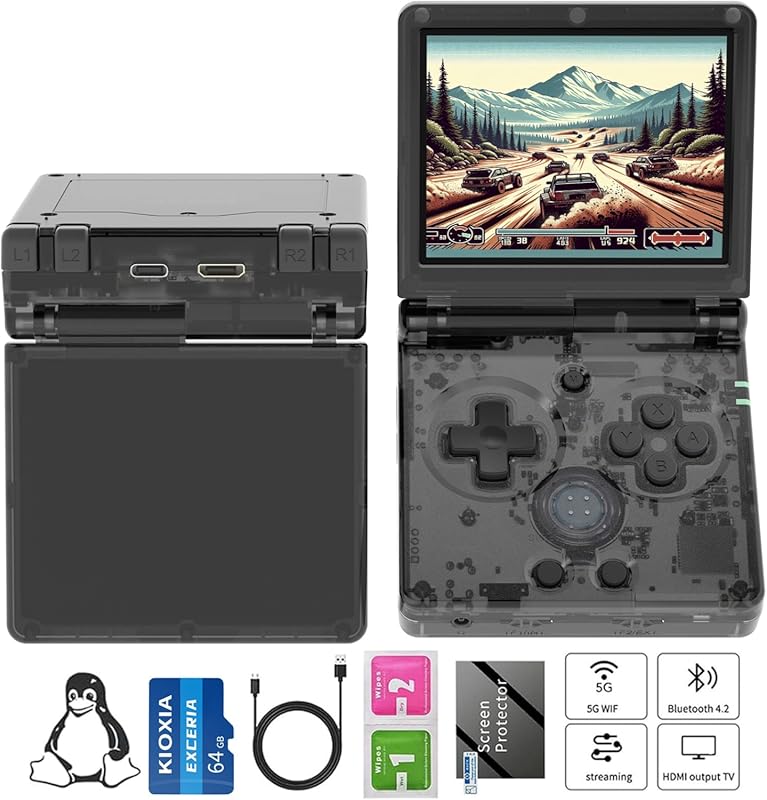 RG35XXSP Clamshell Retro Game Console – 3.5-Inch Screen, 64GB Speicher