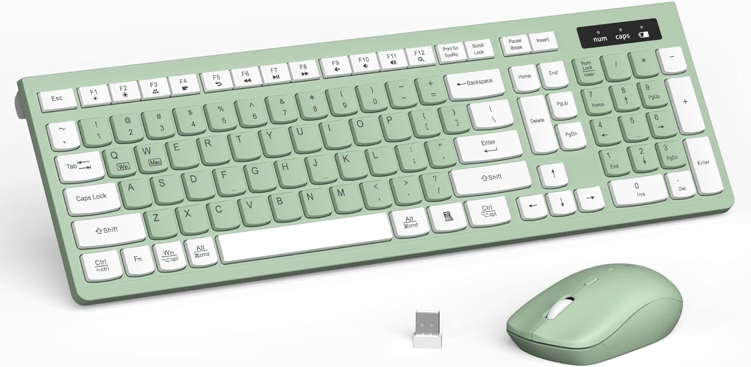 Wireless keyboard and mouse combo with full-sized design, adjustable D