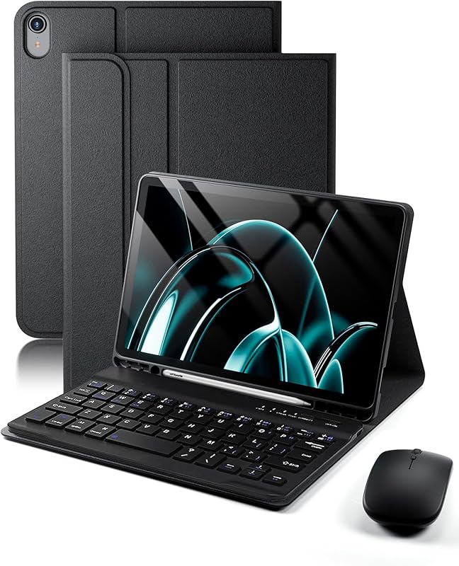 Keyboard case for iPad mini 7 with mouse, pencil holder, and auto slee