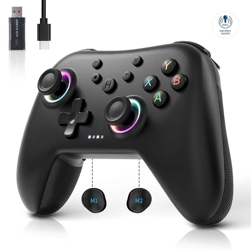 AceGamer Aurora 2.4G wireless PC controller with Hall joysticks, RGB l