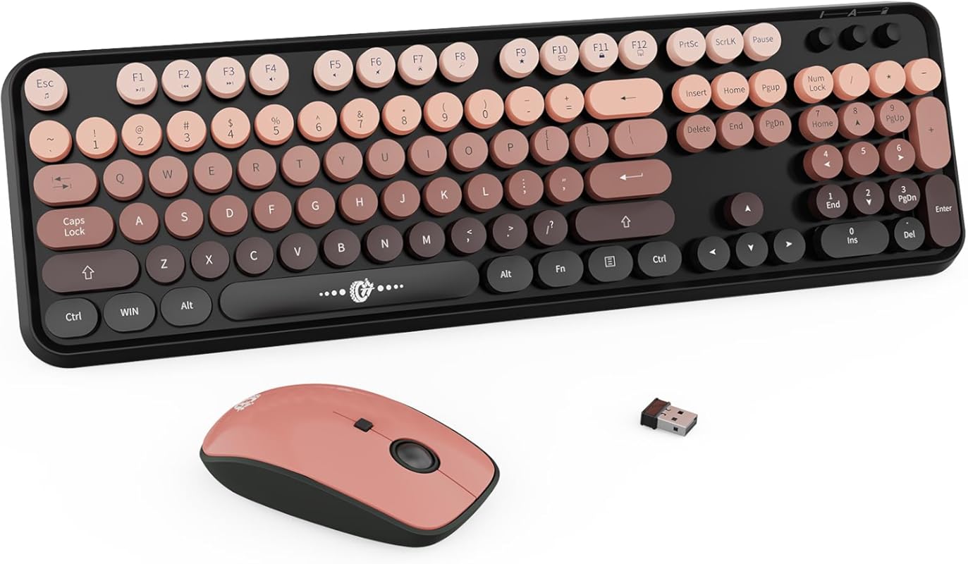 Wireless Keyboard and Mouse Combo with Retro Style and Cute Keycaps – 
