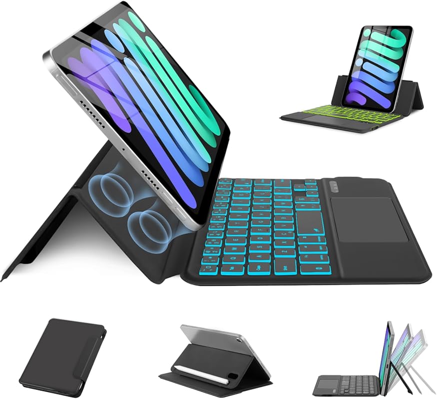 Slim magnetic keyboard case for iPad mini 7 with Type-C and 7-color ba