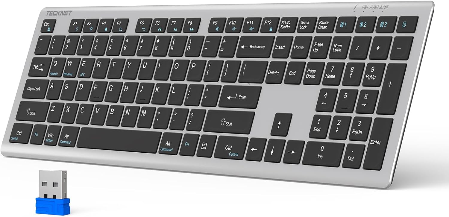 TECKNET Bluetooth Keyboard Rechargeable, 4-Device Free Switching , Ult