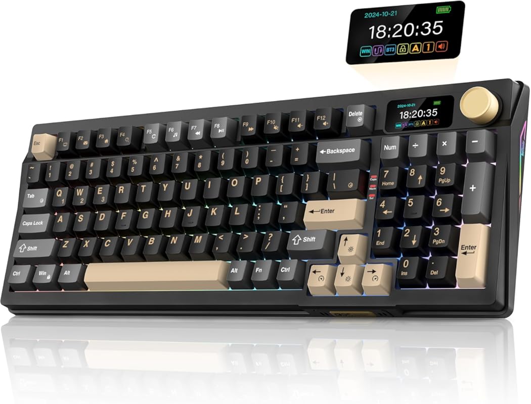 RedThunder K95 wireless mechanical keyboard with TFT screen, knob, and