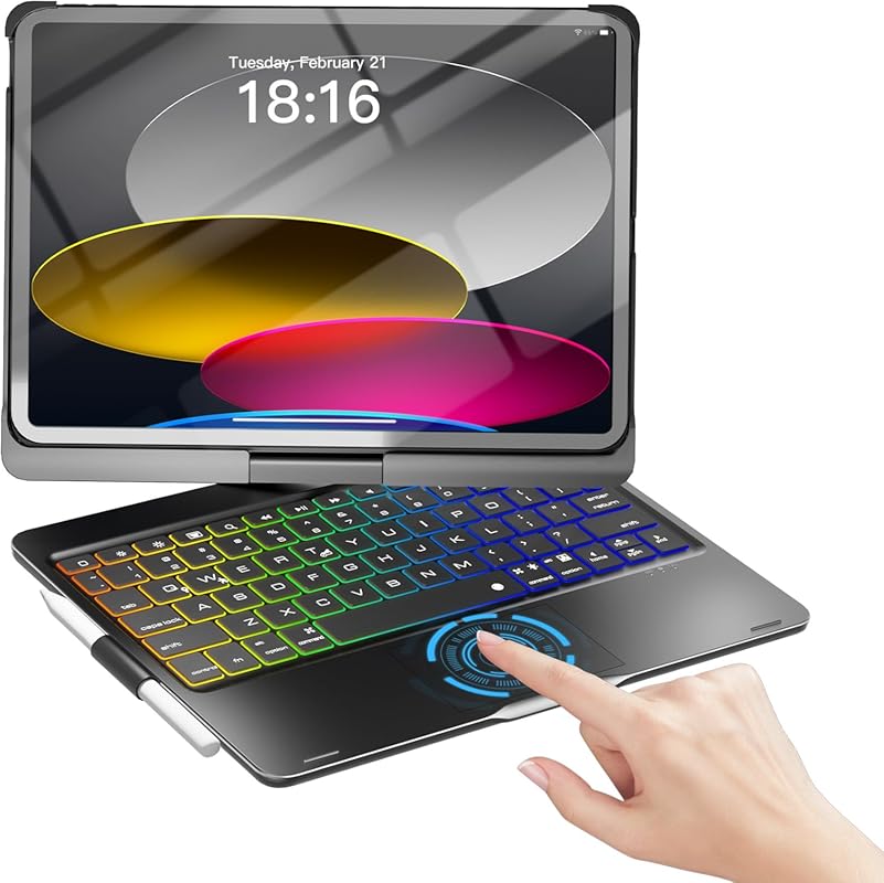 NOKBABO iPad 11th/10th Gen Case with Keyboard, Trackpad, Swivel Stand,