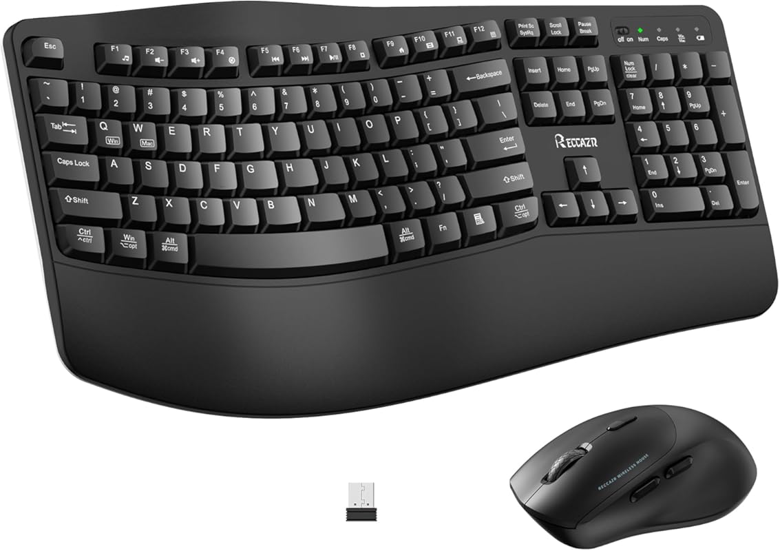 Wireless Keyboard and Mouse Combo with Ergonomic Design and Adjustable