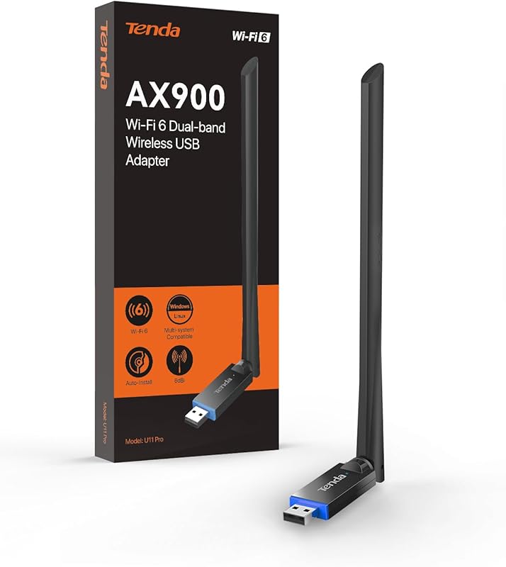 Tenda U11Pro WiFi 6 Dual-Band USB Adapter with 6dBi Antenna for Window