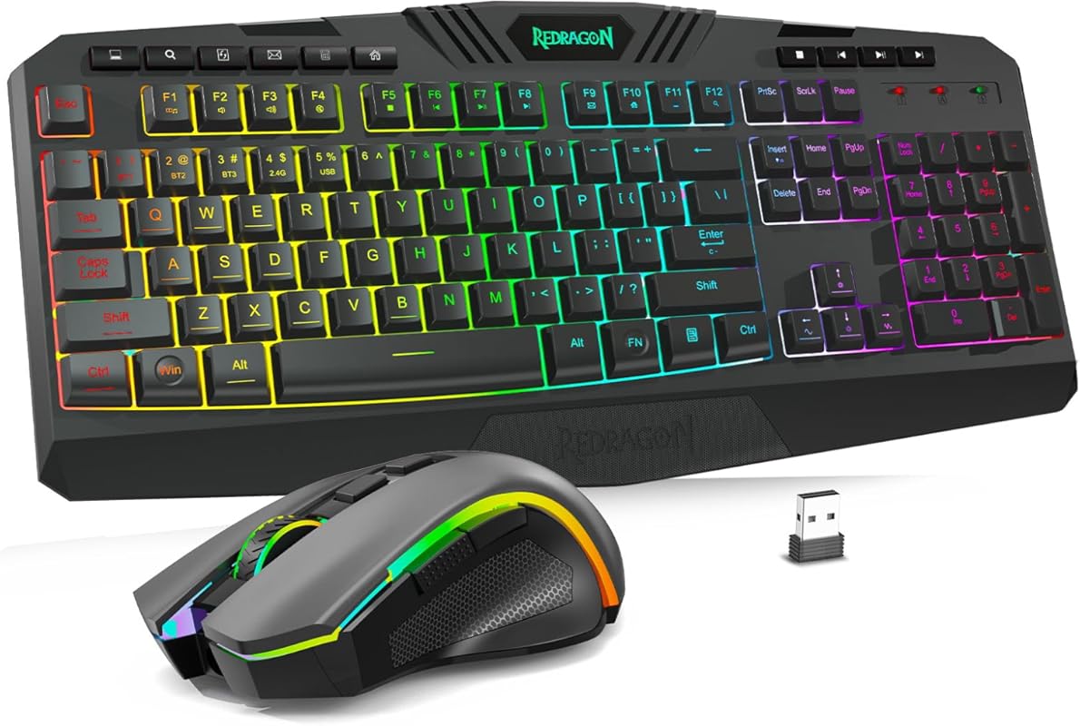 Redragon S101M-KS wireless gaming keyboard and mouse with tri-mode, RG