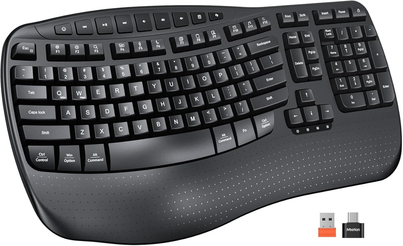 MEETION Wireless Ergonomic Keyboard, Wave Keys Firm Wrist Rest for Nat