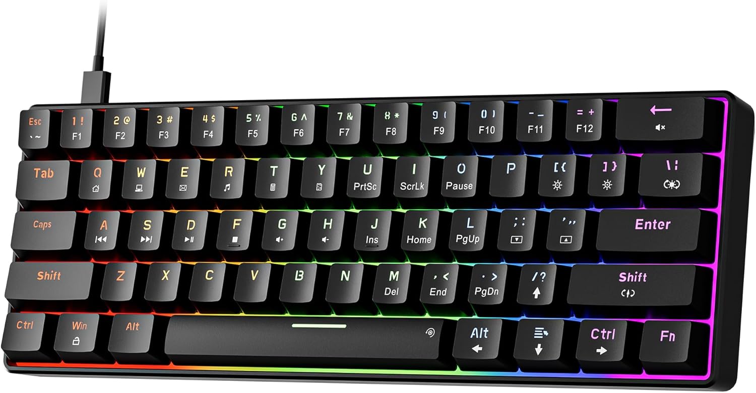 Newmen GM611 61-Key Wired Mechanical Keyboard, Rainbow LED Backlit, Co
