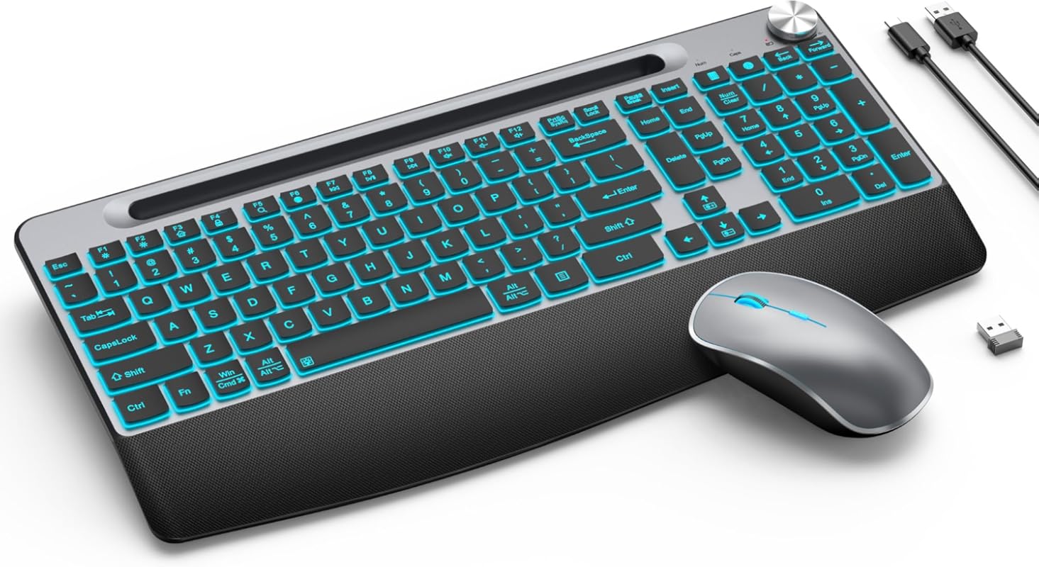 JOYACCESS Wireless Backlit Keyboard and Mouse Combo with Phone Holder 