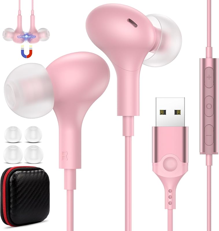 USB Headset with Microphone and In-Line Controls for PC, Zoom, and Sch