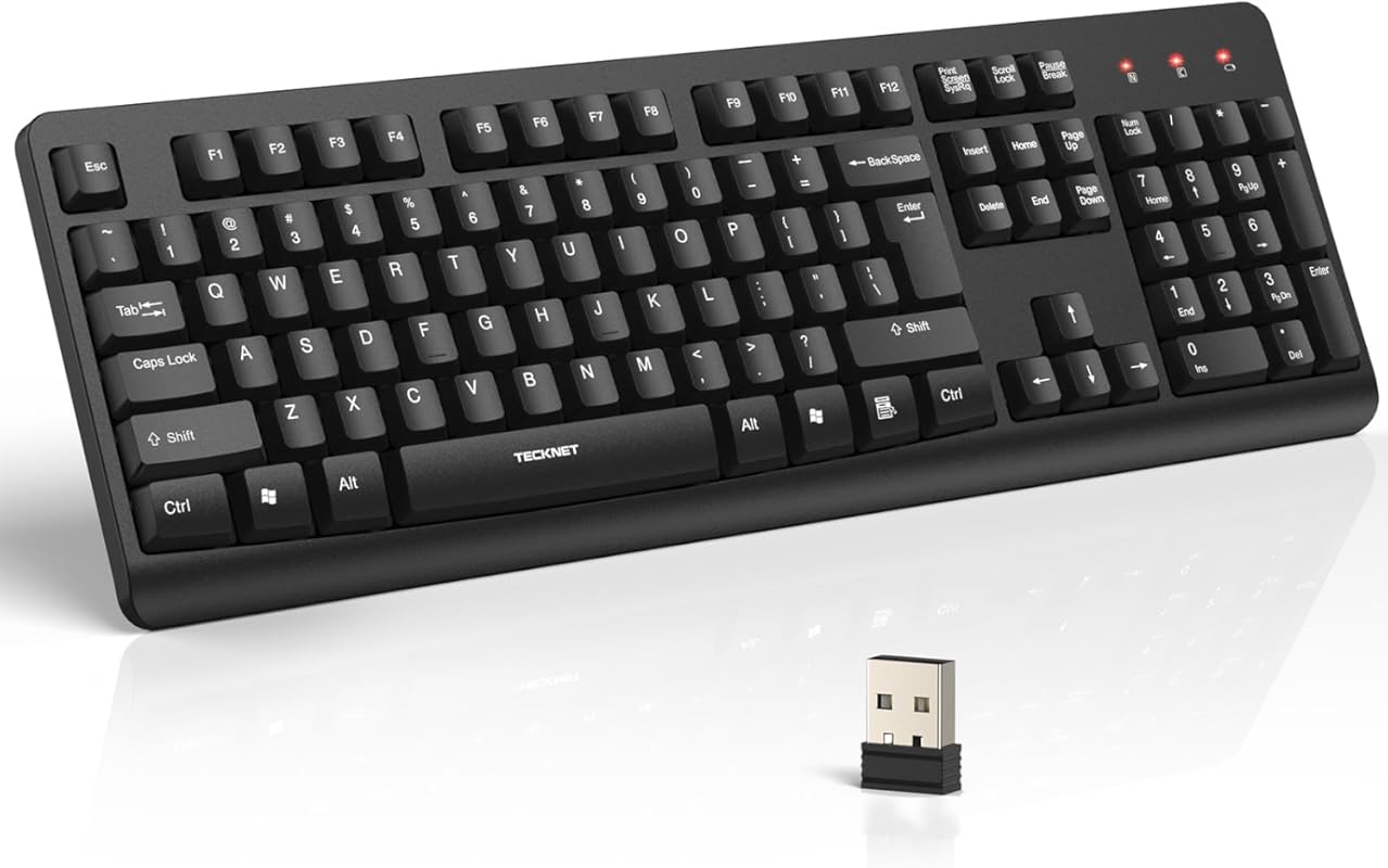 Tecknet 2.4G silent full-size wireless keyboard with number pad and ad