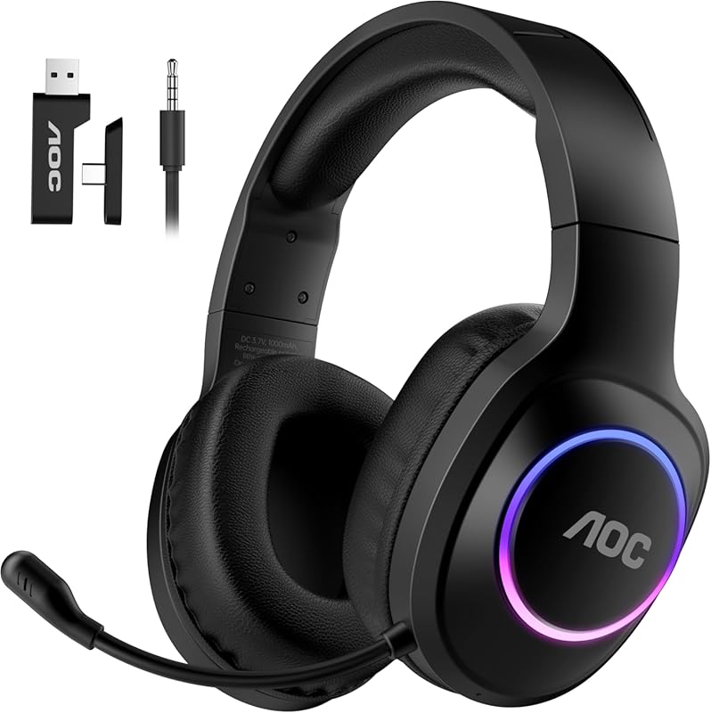 AOC Wireless Gaming Headset with RGB and 7.1 Virtual Surround for PC a