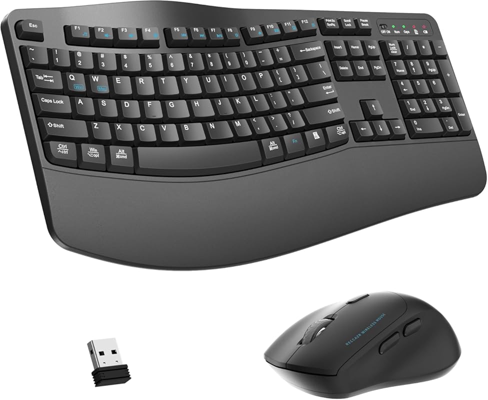 Wireless ergonomic keyboard and mouse combo with wrist rest and 3-leve