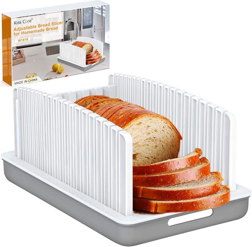 Adjustable Bread Slicer for Homemade Bread, Bagels, and Cakes with Fol
