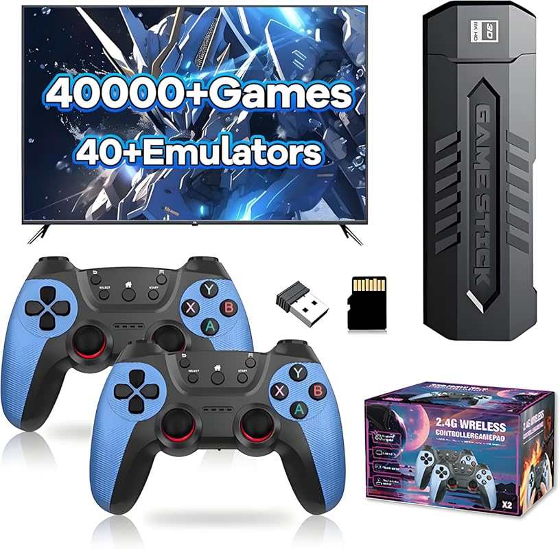 X2 blue retro game stick with 40,000+ games and 40+ emulators, 4K HDMI