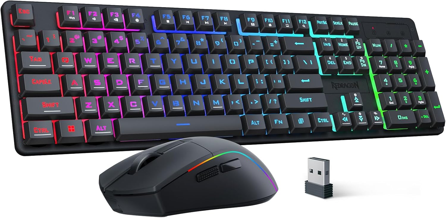 Redragon S107KS wireless gaming keyboard and mouse with RGB, tri-mode,