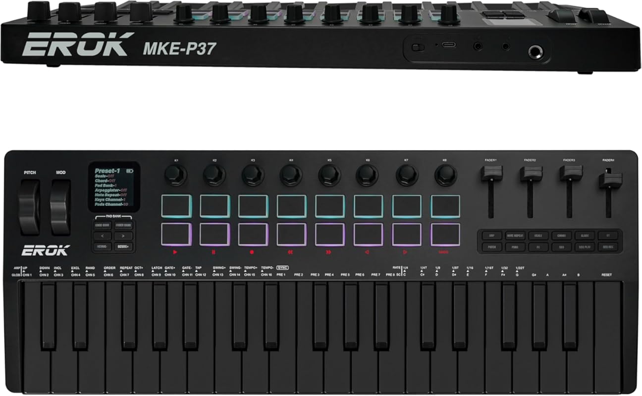 EROK 37 Keys MIDI Keyboard Controller with 3.5mm MIDI Output, 16 Backl