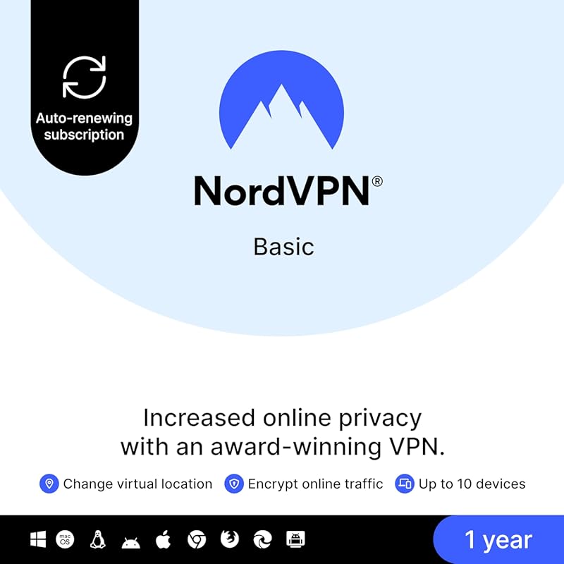 NordVPN Basic, 10 Devices, 1-Year, Premium VPN Software