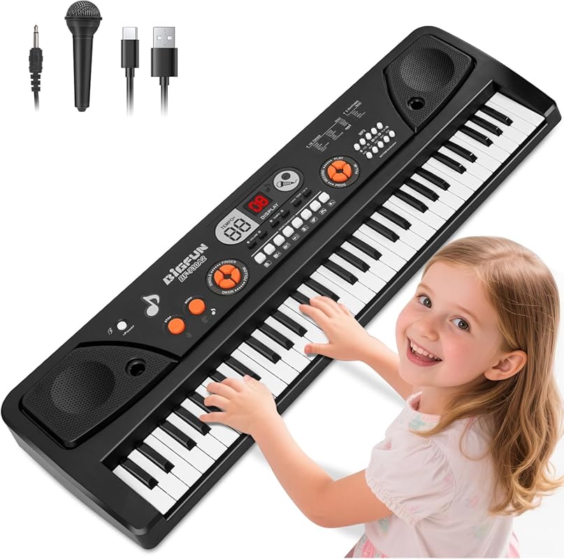 61-key electronic keyboard piano for kids with microphone, LCD display
