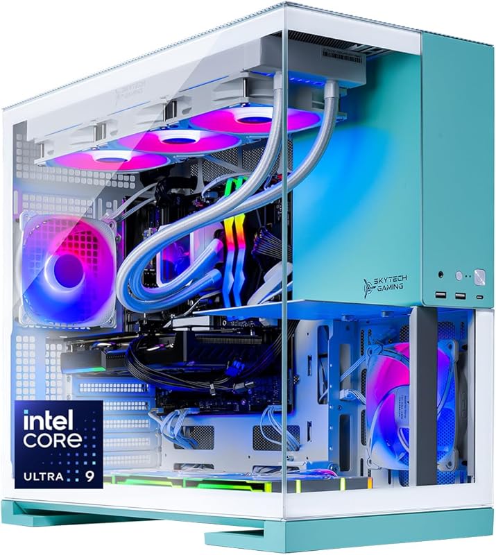 Skytech Aqua Gaming PC with Intel Ultra 9, RTX 5070, 32GB DDR5, and 1T