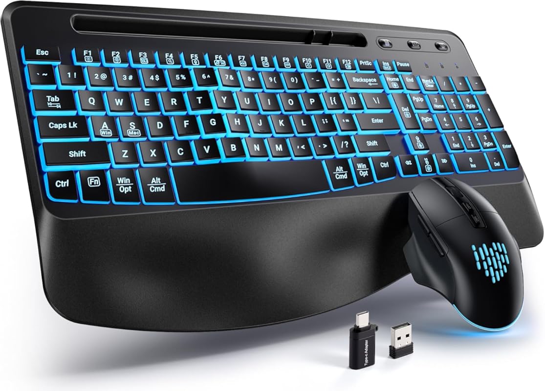 Hamile Wireless Keyboard and Mouse Combo with Ergonomic Wave Keys and