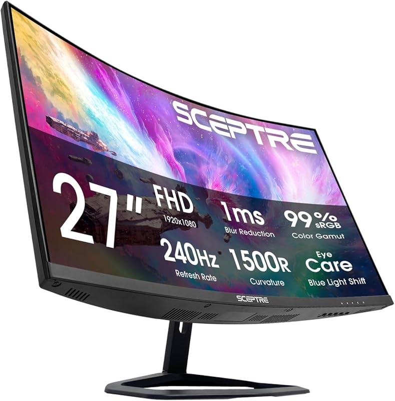 Sceptre 27-inch Curved Gaming Monitor with 240Hz, 1500R, DisplayPort, 