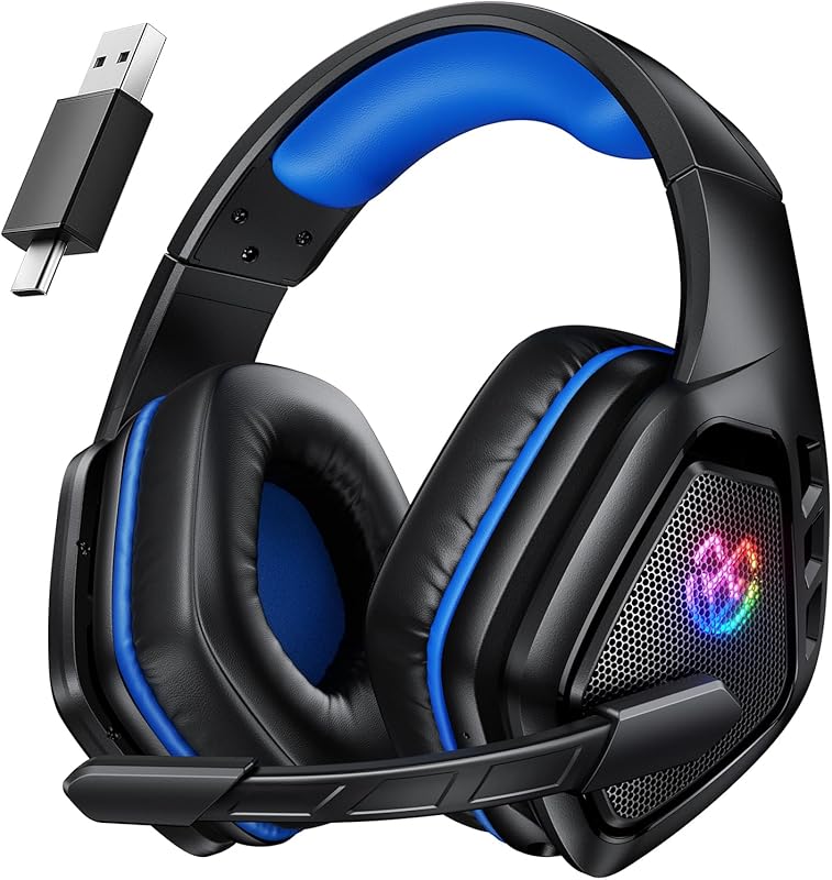 Tatybo wireless gaming headset for PC and PS5 with 2.4GHz USB and Blue