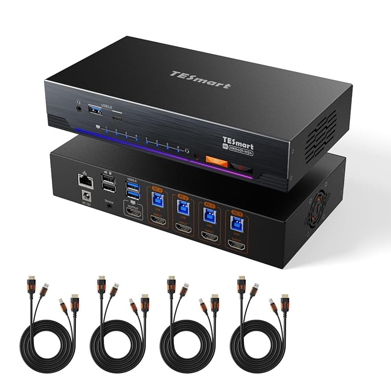 TESmart 8K@60Hz HDMI KVM Switch for 4 Computers, USB 3.0, Gaming Ready