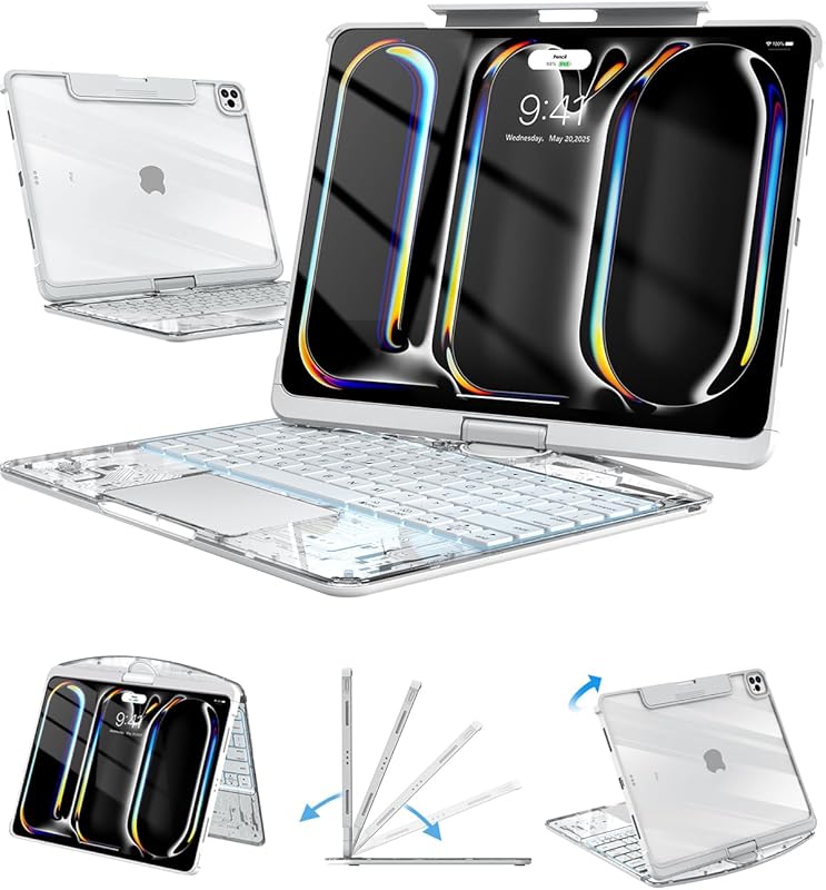 Wireless Keyboard Case for iPad Pro 13-inch with Transparent Cover, 7-