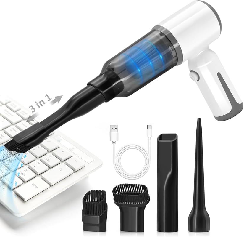 3-in-1 mini vacuum with 6,500Pa suction for dust, crumbs, and light cl