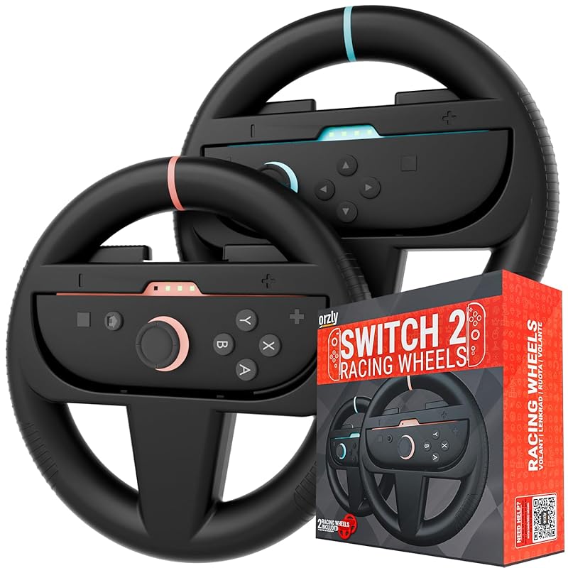 Orzly Twin Pack Racing Wheels for Nintendo Switch 2 Joy-Con Controller