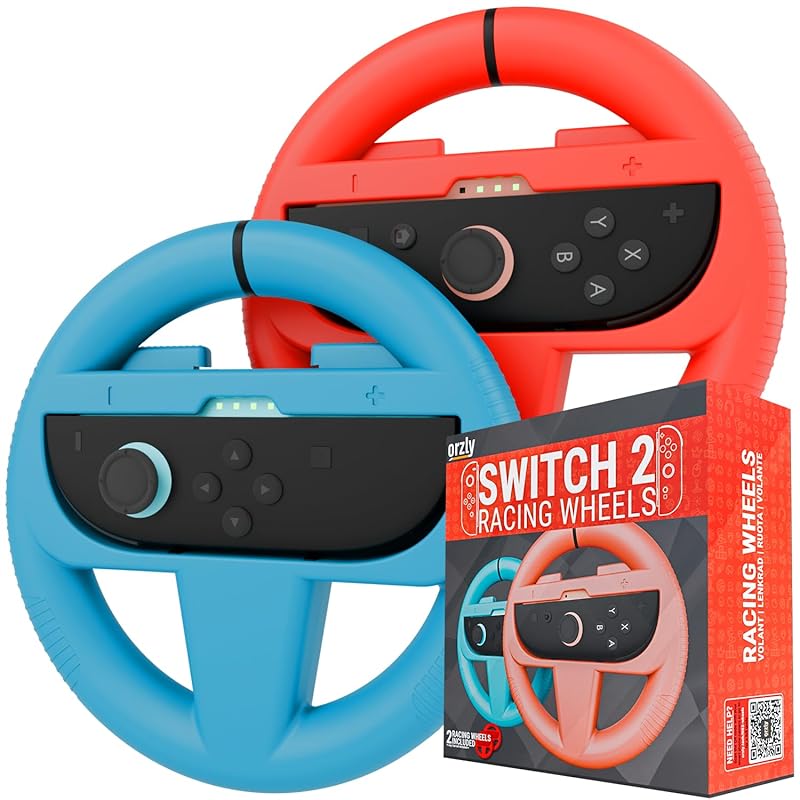Orzly Twin Pack Racing Wheels for Nintendo Switch 2 Joy-Con Controller