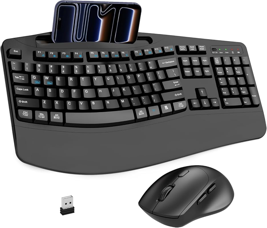 Wireless Keyboard and Mouse Combo with Full-Size Wave Keys, Silent Mou