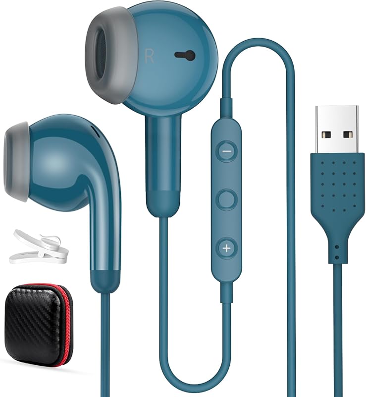 USB Earbuds with Microphone and Noise Isolating Design for PC, Laptop,