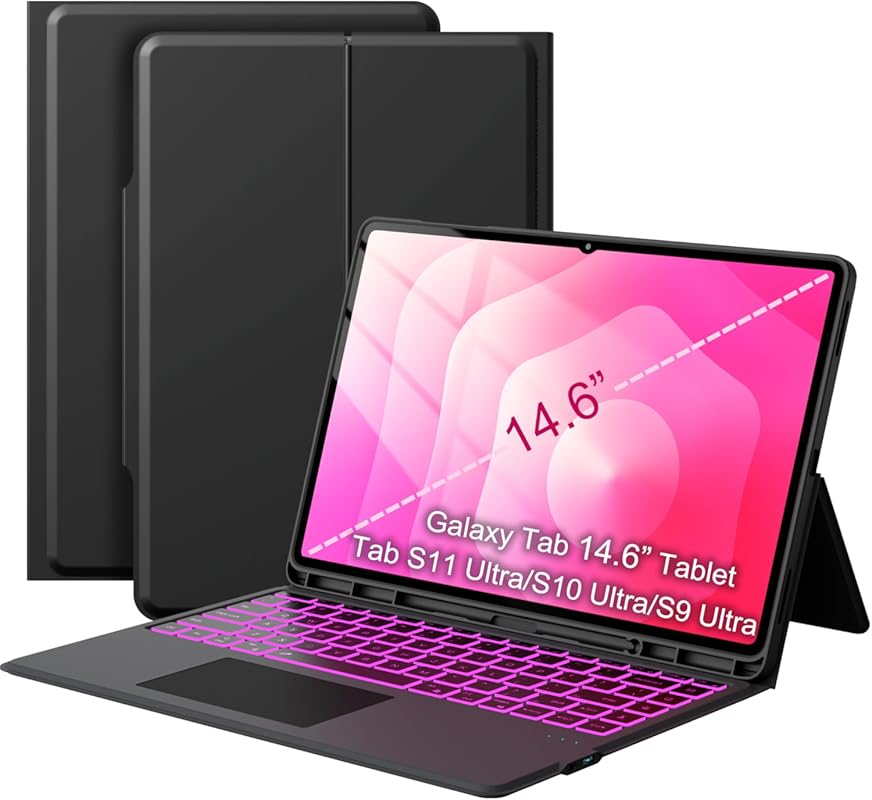 Samsung Galaxy Tab S8 Ultra Keyboard Case – 7-Color Backlit, Trackpad,